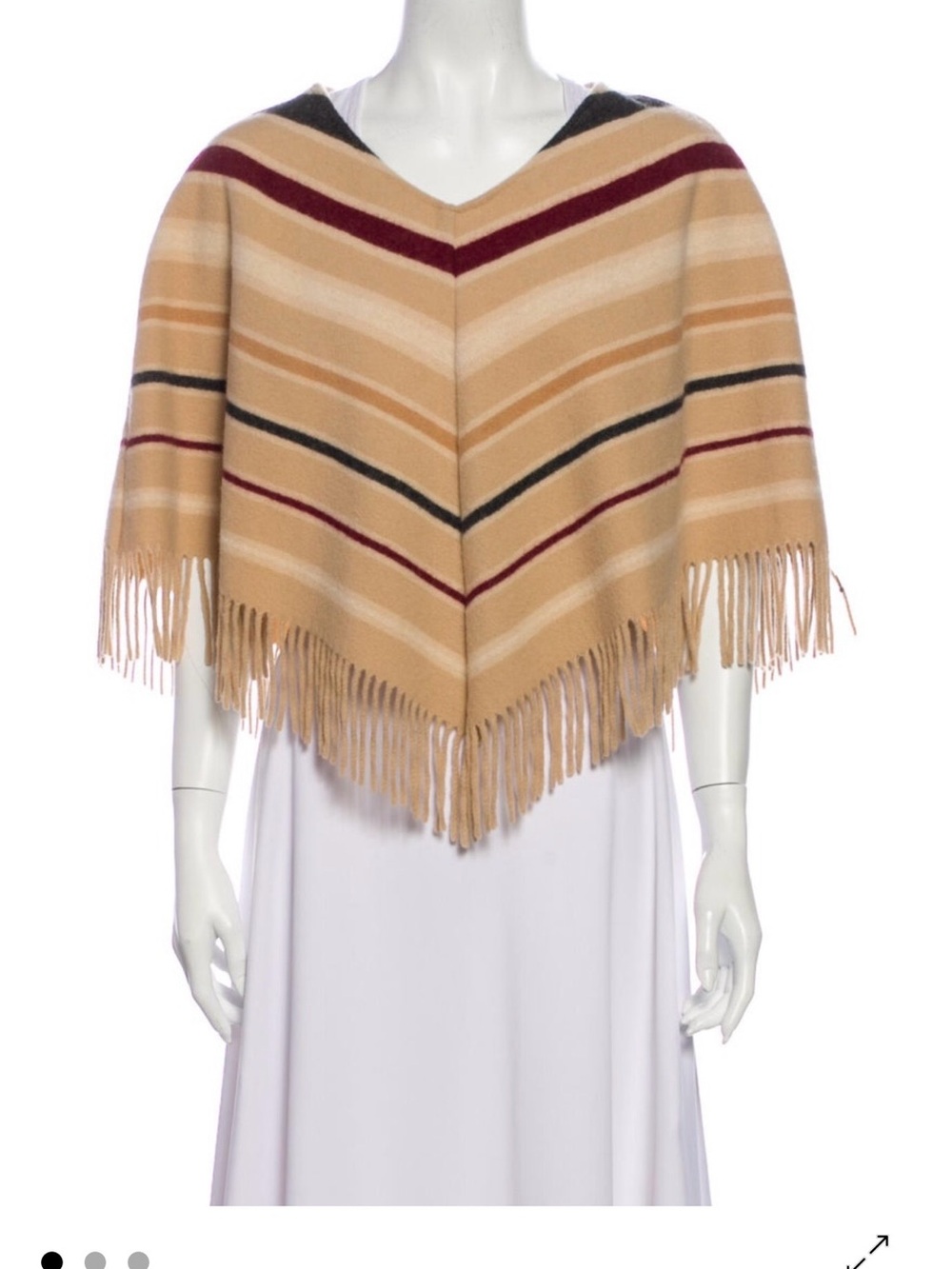 Burberry Fringed Striped Poncho Shawl in Camel